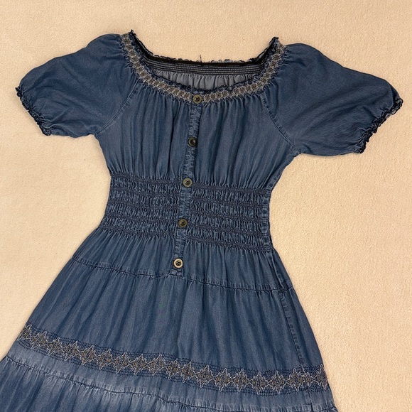 Blue Smocked Midi Dress country prairie style 100% lyocell ✨ LIVE SHOW ITEM ✨ - Picture 2 of 4